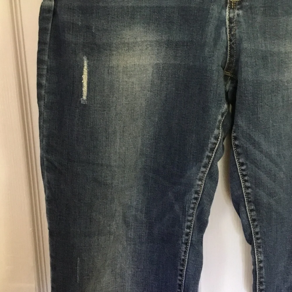 Y2K Arizona Jean 34 x30 Distressed Patched Medium Blue Straight‎ Jeans